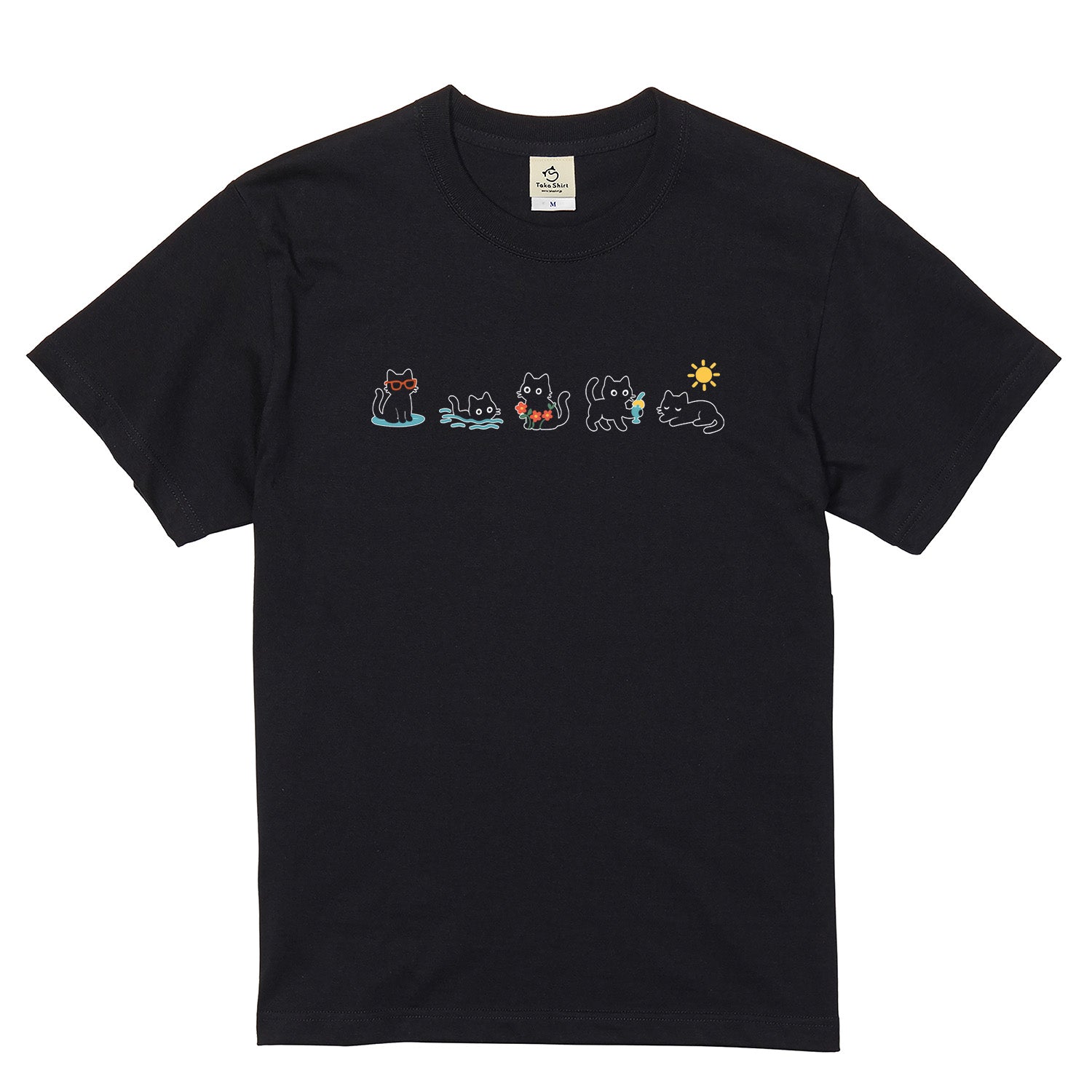 サマーバケーション黒猫 Tシャツ | 猫好き・夏・海好きに人気